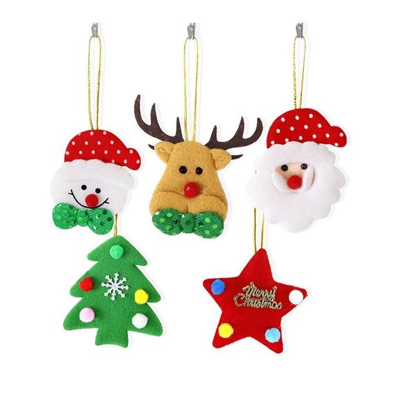 5 pezzi/borsa ciondolo albero di Natale cartone animato Babbo Natale alce pupazzo di neve pentagramma peluche bambole ornamenti appesi