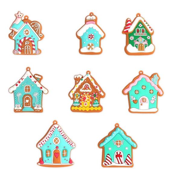 8 pezzi/set di ciondoli per casette di Natale in PVC, decorazioni per alberi di Natale, disposizione della scena, oggetti di scena