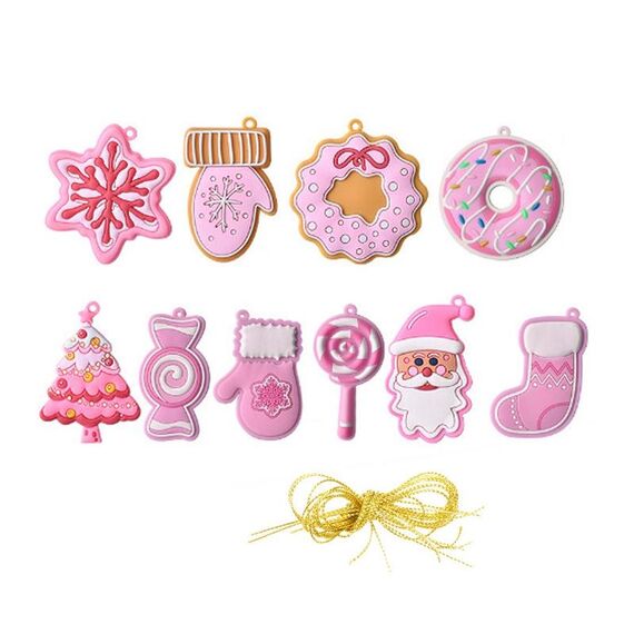 10 pezzi/set decorazioni natalizie serie rosa pendenti in PVC ornamenti per alberi di Natale appesi scena disposizione puntelli