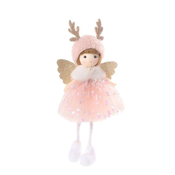 Ciondolo albero di Natale con perline, sari, angelo, ragazza, decorazione appesa, regalo per bambini, bambola carina (rosa)