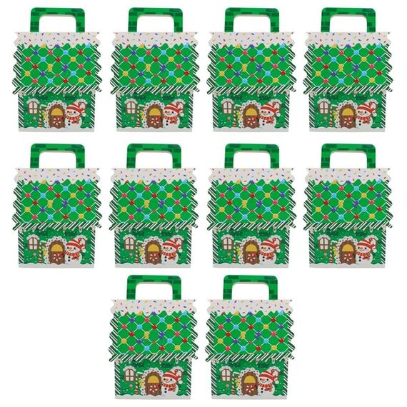 10 pezzi di scatole di caramelle di Natale in carta kraft, scatole di caramelle per borsette di Natale, stile: grande base verde