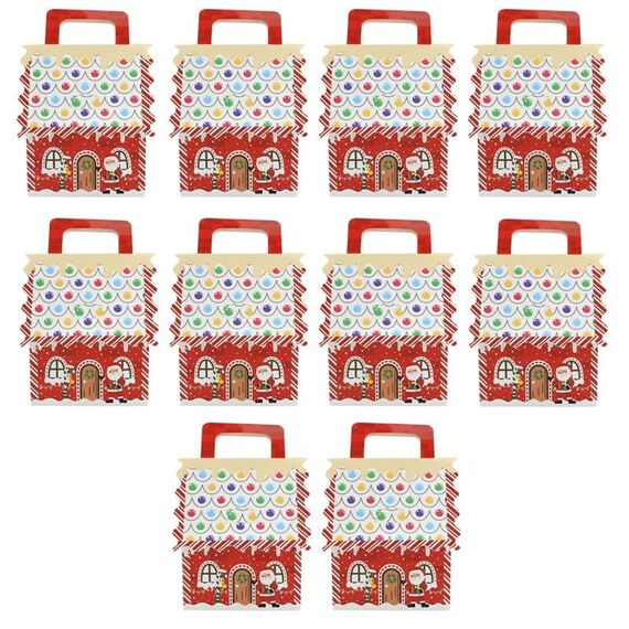 10 pezzi di scatole di caramelle di Natale in carta kraft, scatole di caramelle per borsette di Natale, stile: piccola base rossa