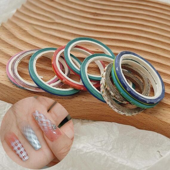 10 rotoli di adesivi in ​​carta per nail art con griglia, 2 mm, modello fai da te per manicure (consegna casuale)