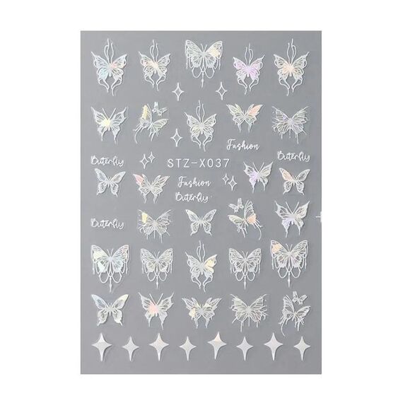 STZ-X037 Adesivi per unghie a forma di farfalla fantasy Adesivi per unghie a forma di stella con glitter