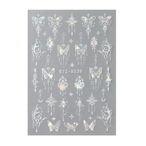 STZ-X039 Adesivi per unghie a forma di farfalla fantasy Adesivi per unghie a forma di stella con glitter
