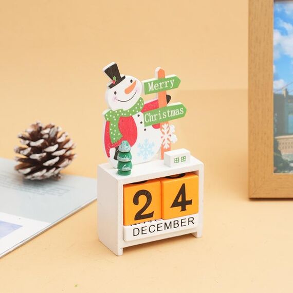 Giocattolo per bambini, regalo di Natale, calendario in legno, decorazione da tavolo della vigilia di Natale, stile: pupazzo di neve