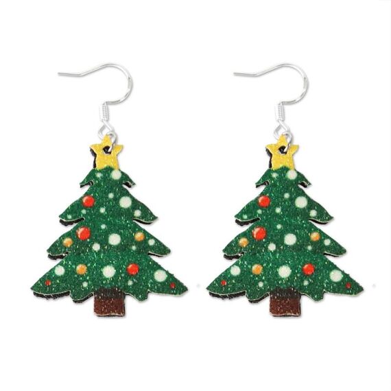 Orecchini con decorazione a forma di cartone animato, elemento natalizio, orecchini lucidi, specifiche: albero