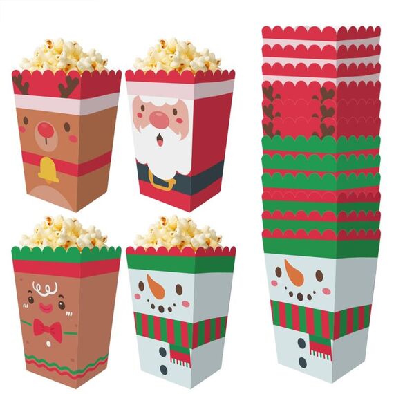 12 pezzi/set scatola per popcorn a tema natalizio, secchio per imballaggio di snack, scatola per caramelle e snack