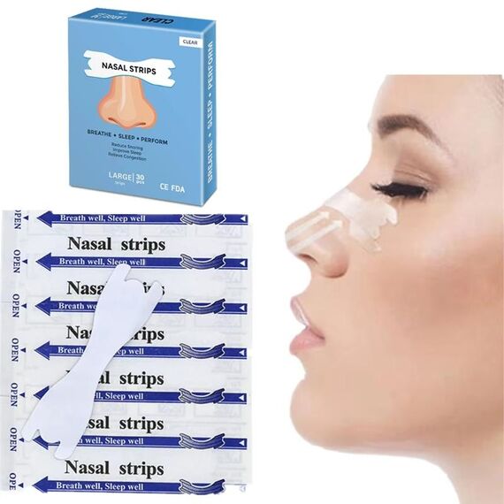 30 pezzi/confezione di strisce nasali trasparenti per migliorare il sonno, ridurre il russare 66x19mm