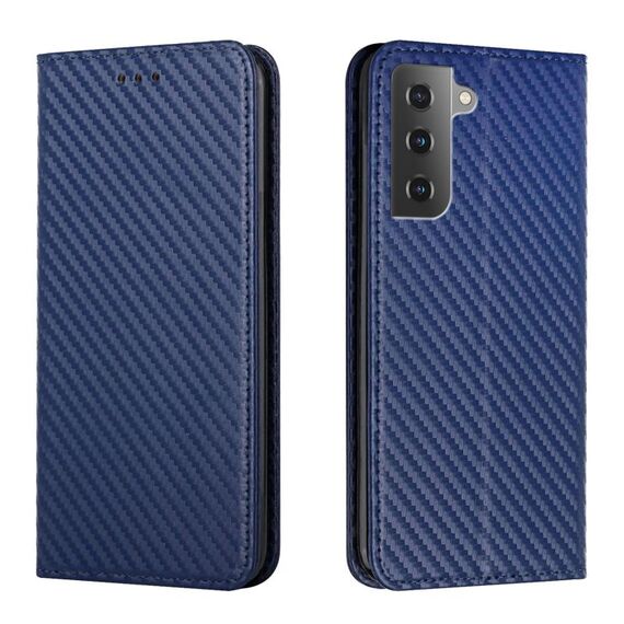 Per Samsung Galaxy S22 5G Custodia in fibra di carbonio in fibra di carbonio Telefono in pelle (blu)