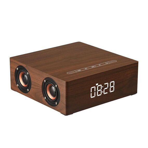 Altoparlante Bluetooth con display touch multifunzionale in legno Q5C, supporto per scheda TF e disco U e AUX da 3,5 mm (noce)