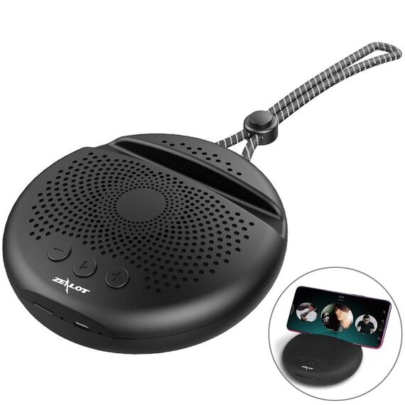 Altoparlante Bluetooth stereo portatile ZEALOT S24 con cordino e supporto per slot per scheda mobile, supporta chiamate in vivavoce e scheda TF (nero)