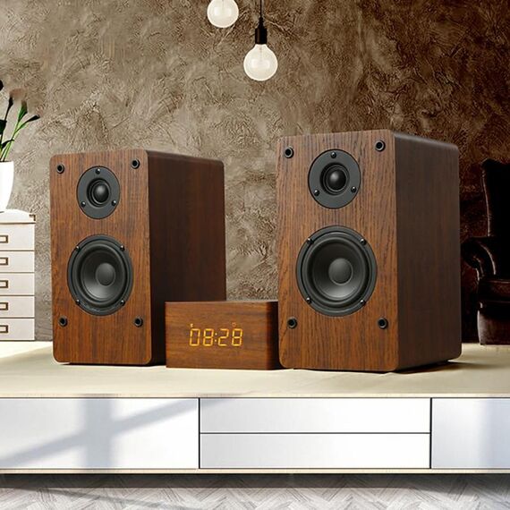 Altoparlante da tavolo in legno Bluetooth con scheda coassiale D1 (marrone)