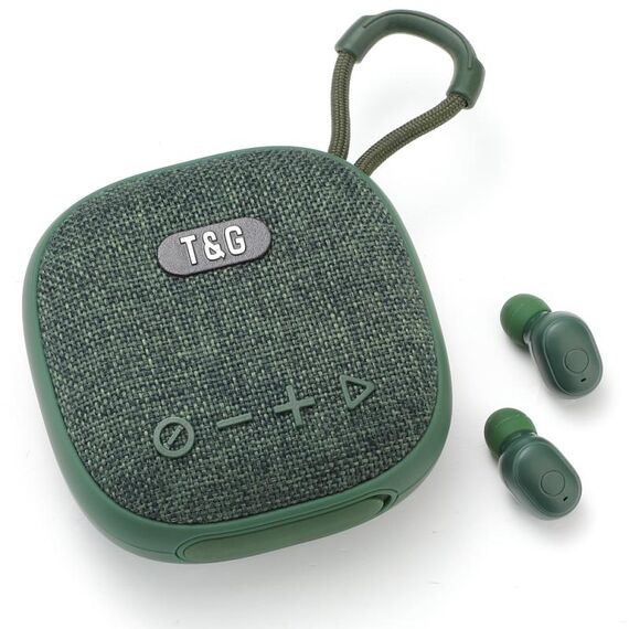 T&G TG-813 Auricolare altoparlante Bluetooth TWS 2 in 1 con scatola di ricarica (verde)