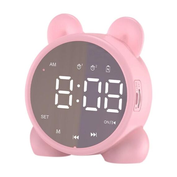 P1 Mini Card Mirror Clock Altoparlante Bluetooth senza fili con radio FM (rosa)