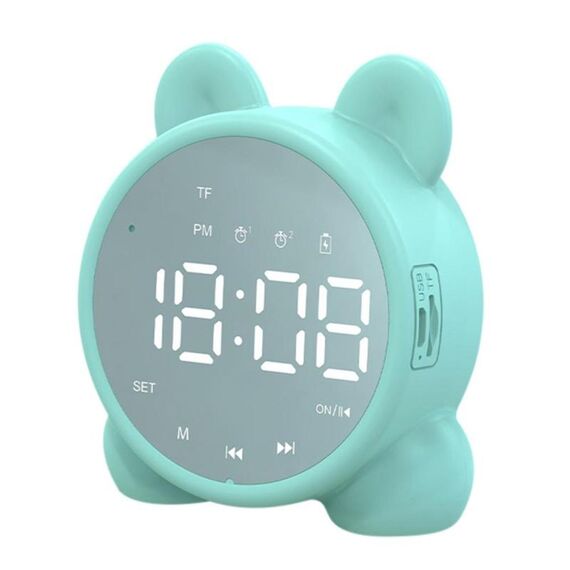 P1 Mini Card Mirror Clock Altoparlante Bluetooth senza fili con radio FM (verde chiaro)