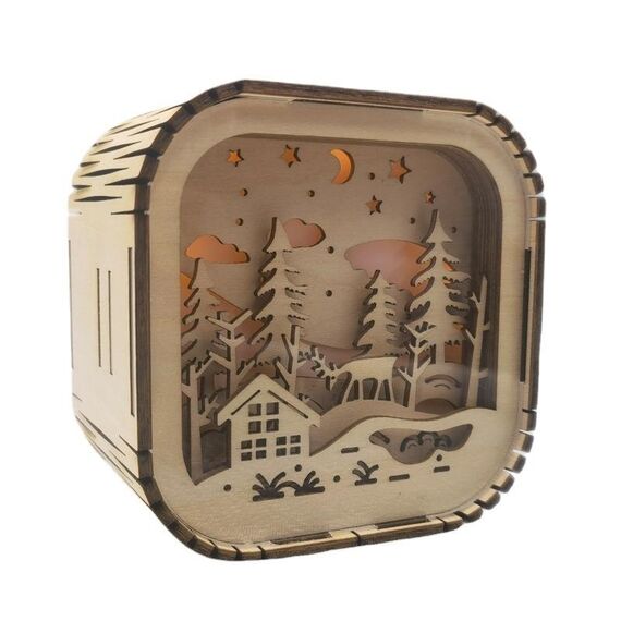 BT813X Altoparlante Bluetooth wireless a luce ambientale in legno massello Luce notturna domestica Modello di intaglio del legno Audio (colore del legno)