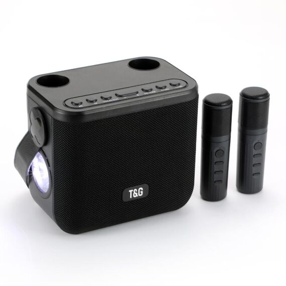 T&G TG545DK Altoparlante Bluetooth wireless KTV portatile con doppio microfono domestico con torcia (bianco)