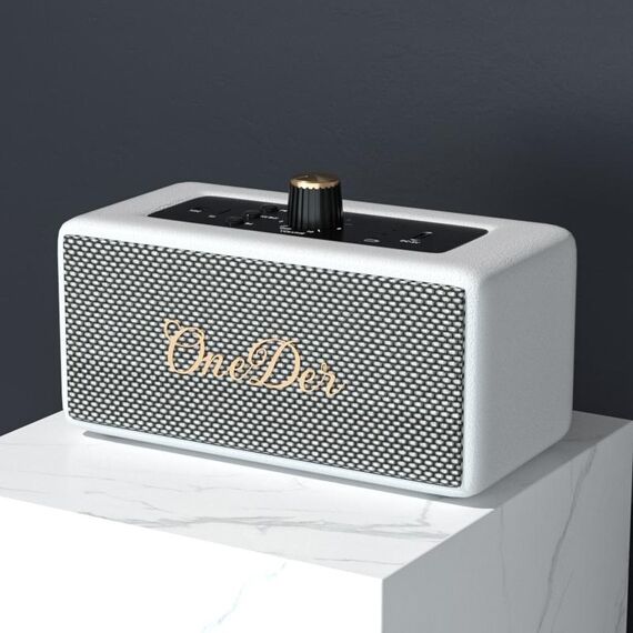 Oneder D3 Altoparlante Bluetooth wireless a doppia unità con custodia in pelle retrò da 30 W (bianco)