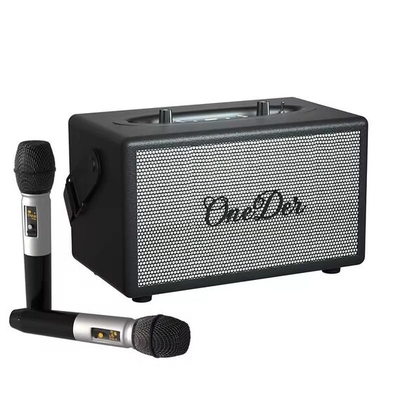 Oneder D7 Altoparlante Bluetooth Altoparlanti wireless per karaoke da esterno con due microfoni (nero)