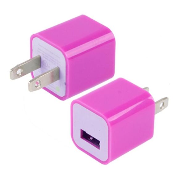 Caricabatterie USB spina USB, Caricabatterie USB con spina americana (magenta)