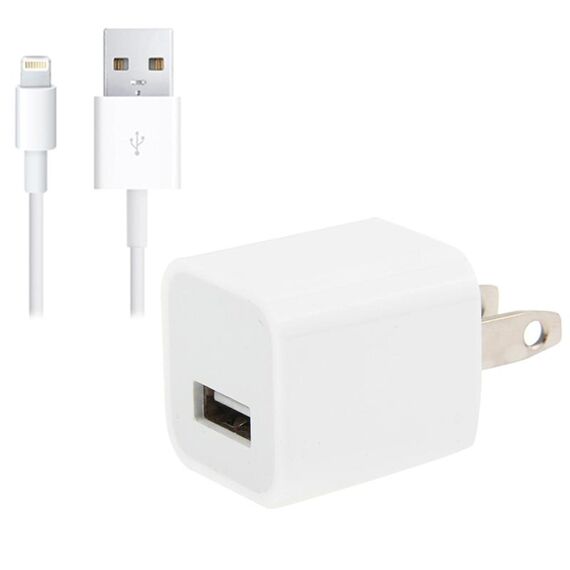 Adattatore per caricabatterie da viaggio 2 in 1 5V 1A US con cavo da 1 m a 8 pin per iPhone (bianco)