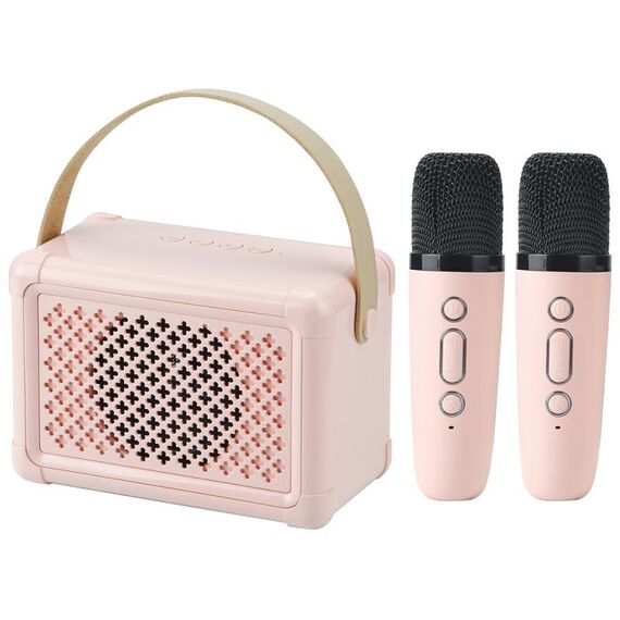 Altoparlante Bluetooth portatile Home Mini Karaoke Audio, Stile: doppio microfono + altoparlante (rosa)