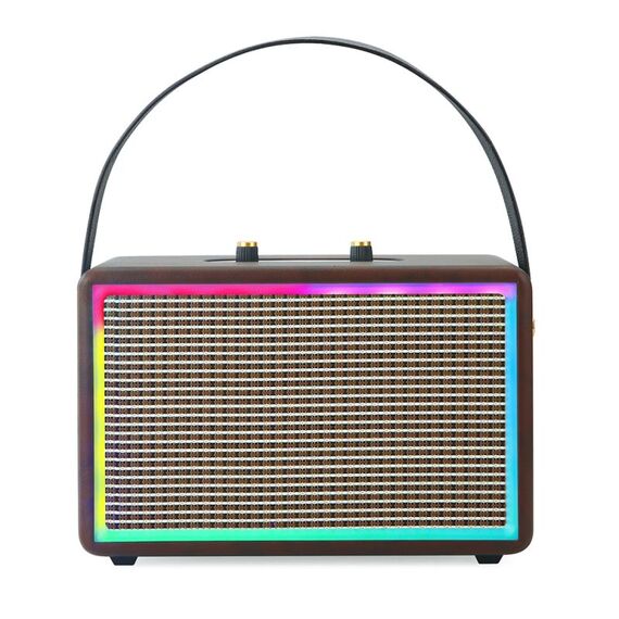Altoparlante Bluetooth esterno retrò audio karaoke con effetti di luce colorata in pelle, stile: altoparlante singolo (marrone)