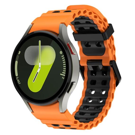 Cinturino in silicone bicolore con doppia fila di fori per Samsung Galaxy Watch 7 40/44 mm, colore oceano (arancione e nero)