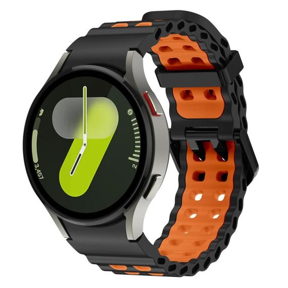 Cinturino in silicone bicolore con doppia fila di fori per Samsung Galaxy Watch 7 40/44 mm (nero/arancione)
