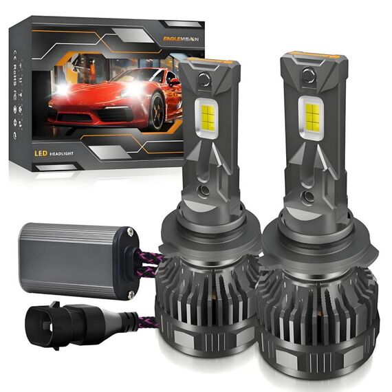 9006 2 pezzi/confezione 50W 6000LM 6000K Lampadina per fari a LED a doppio tubo di rame per auto (colore pistola)