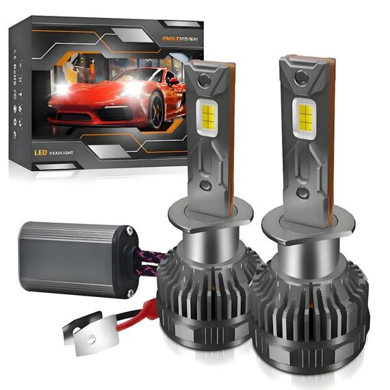 Lampadina per fari a LED a doppio tubo di rame H1, confezione da 2, 50 W, 6000 LM, 6000 K (colore pistola).