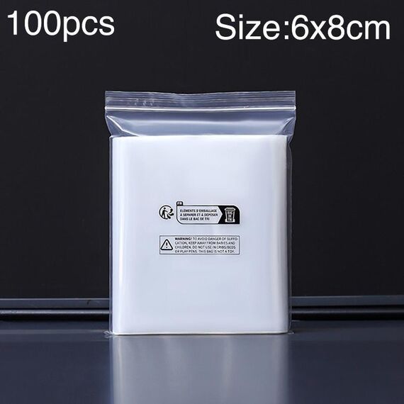 100 sacchetti con chiusura lampo stampati con etichetta ambientale a doppio strato, dimensioni: 6 x 8 cm, 8 fili