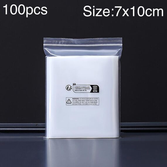 100 sacchetti con chiusura lampo stampati con etichetta ambientale a doppio strato, dimensioni: 7 x 10 cm, 12 fili