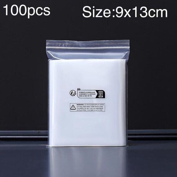 100 sacchetti con chiusura lampo stampati con etichetta di avvertenza ambientale a doppio strato, dimensioni: 9 x 13 cm, 12 fili