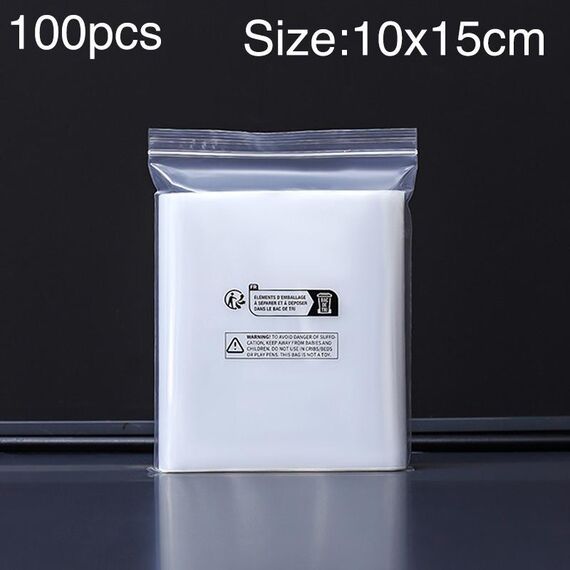 100 sacchetti con chiusura lampo stampati con etichetta ambientale a doppio strato, dimensioni: 10 x 15 cm, 8 fili