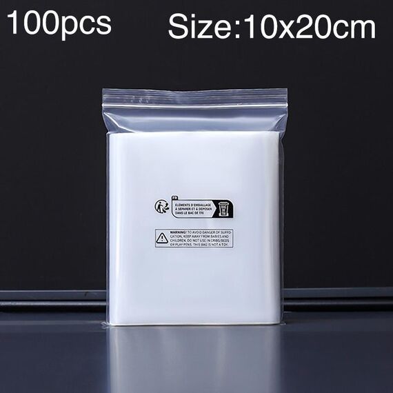 100 sacchetti con chiusura lampo stampati con etichetta ambientale a doppio strato, dimensioni: 10 x 20 cm, 10 fili
