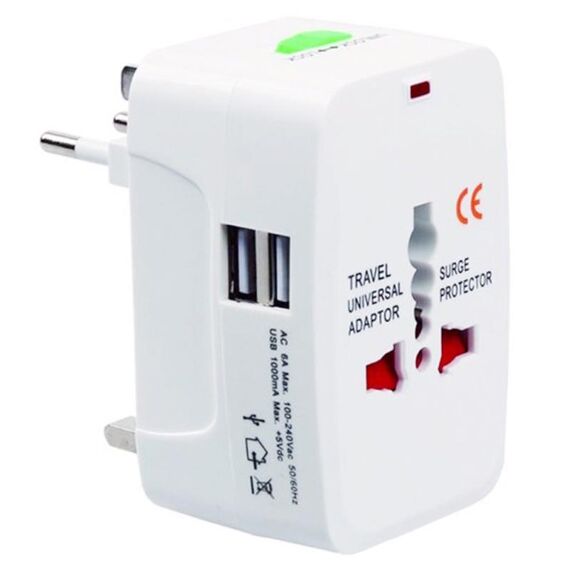 Convertitore universale da viaggio multifunzione 110-250 V con doppia interfaccia USB, spina EU / UK / US / AU (bianco)