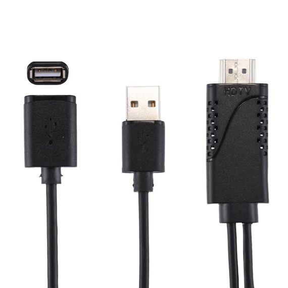 Cavo adattatore 1080P USB 2.0 maschio + USB 2.0 femmina a HDMI HDTV AV per iPhone / iPad, smartphone Android (nero)
