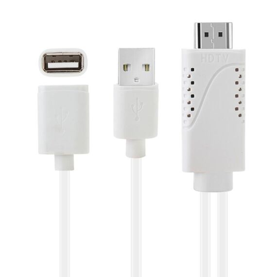 Cavo adattatore USB maschio + USB 2.0 femmina a telefono HDMI a HDTV, Cavo adattatore USB maschio + USB 2.0 femmina a HDMI da telefono a HDTV (bianco)