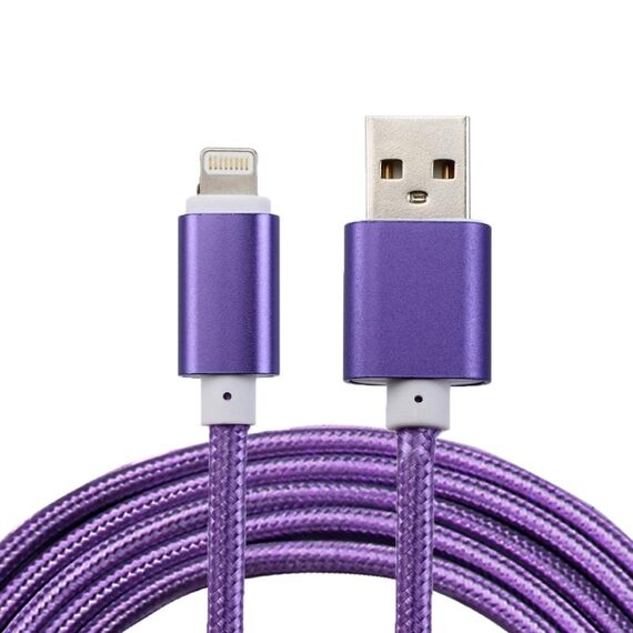 Cavo dati / caricabatterie da 8 pin a USB 2.0 con testina in metallo da 2 m 84 core, Cavo dati / caricabatterie da 8 pin a USB 2.0 con testa in metallo intrecciato da 2 m 84 core (viola)