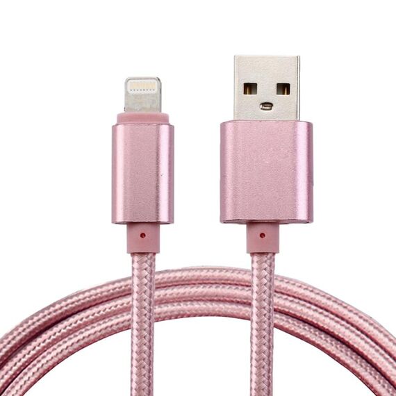 Cavo dati / caricatore da 8 pin a USB 2.0 con testa in metallo intrecciata da 1 m 84 core, Cavo dati/caricatore da 8 pin a USB 2.0 con testa in metallo intrecciata da 1 m, 84 core (oro rosa)