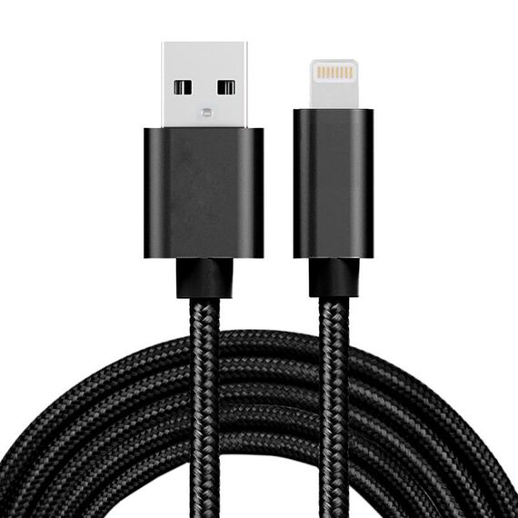 Cavo dati di ricarica da 8 pin a USB con testina in metallo stile 3A, lunghezza cavo: 2 m (nero)