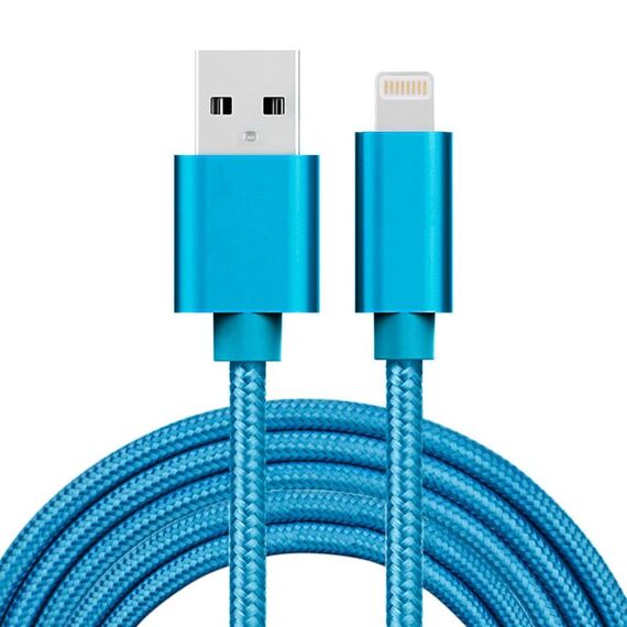 Testa di metallo in metallo in tessuto 3A Testa a 8 PIN a USB Cavo dati, lunghezza del cavo: 2m (blu)