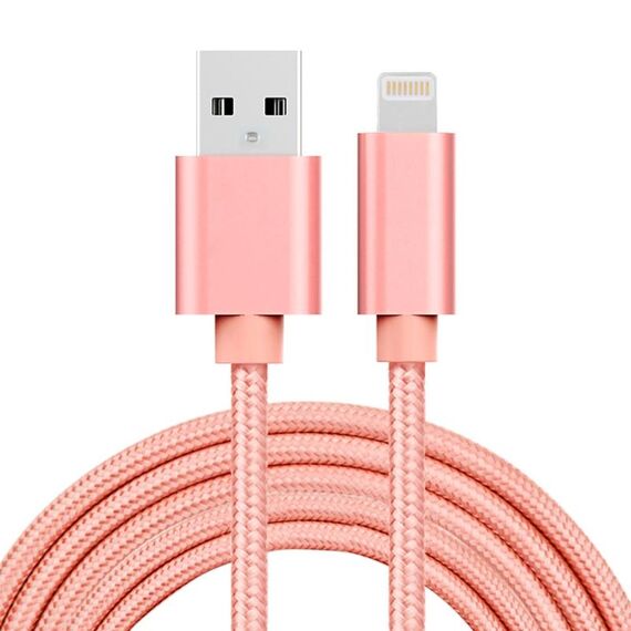 3A Testa di metallo in metallo in tessuto da 8 PIN a USB Cavo dati di carica, lunghezza del cavo: 2m (oro rosa)