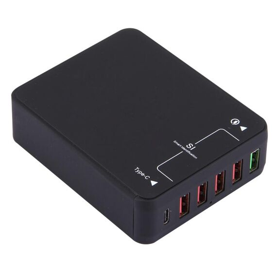 Q8118 1 Valuta rapida 3.0 + 4 Identificazione intelligente USB + 1 USB-C / Type-C 3.1 Desktop Caricabatterie USB, Q8118 1 Quick Charge 3.0 + 4 Smart Identification USB + 1 USB-C / Type-C 3.1 Caricatore USB da tavolo