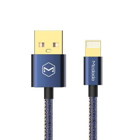 MCDODO CA-1730 1.2M 2.4A reversibile da 8 pin a cover di denim USB Sincronizzazione dei dati della giacca TPE Cavo di ricarica con testa di alluminio aerodinamico per iPhone, iPad (denim blu)
