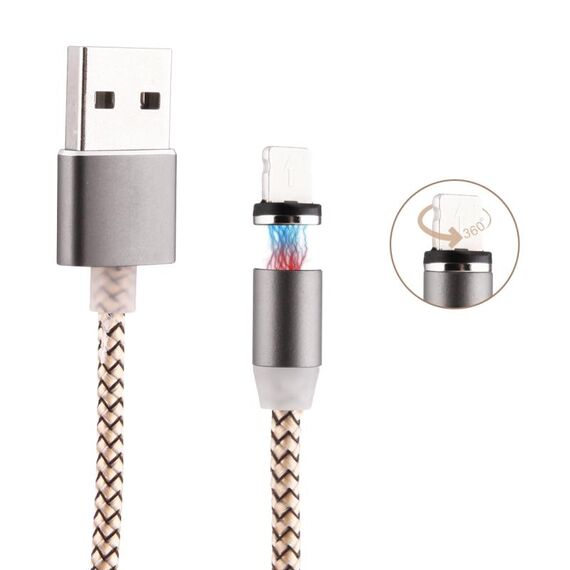 Rotazione a 360 gradi 8 PIN a USB 2.0 Cavo di ricarica magnetico in stile tessuto con indicatore LED, lunghezza cavo: 1m (oro)