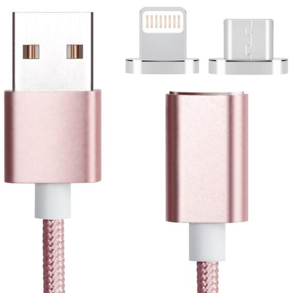 2 in 1 5 V 2A Micro USB & 8 PIN a USB 2.0 Cavo dati magnetico per tessitura, lunghezza del cavo: 1,2 m (rosa)