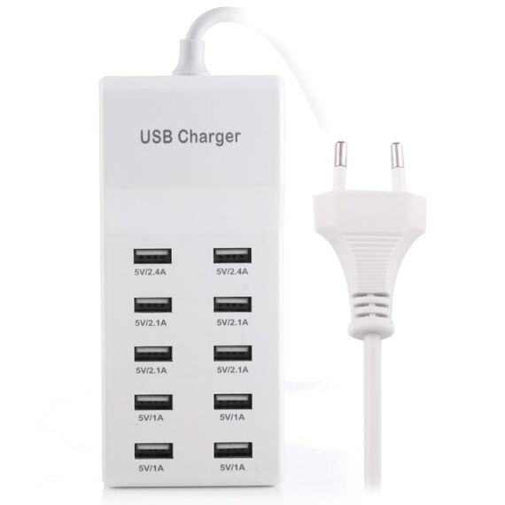Adattatore caricabatterie USB da 5 V 2.4A / 2.1A / 1A, spina UE (bianco)
